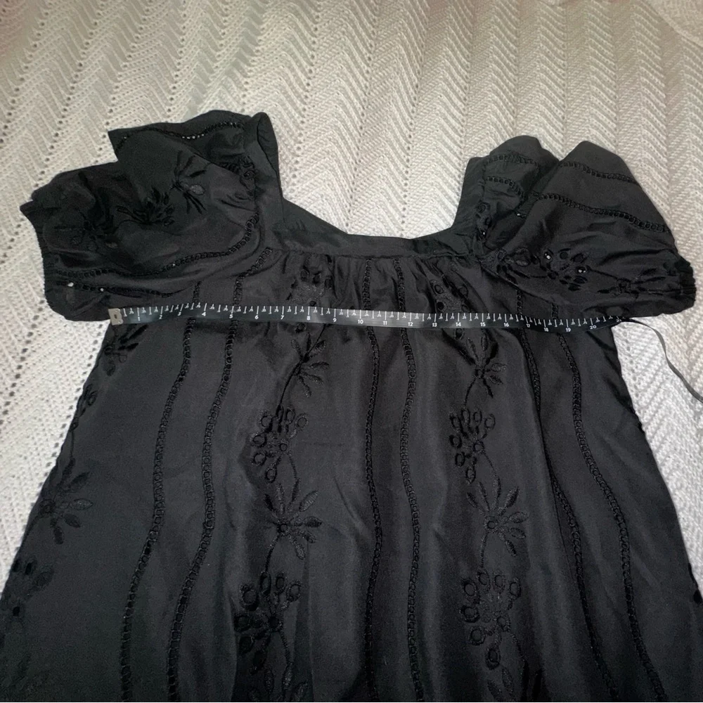 Black Eyelet Puff Sleeve Smocked Dress Large - Picture 7 of 9
